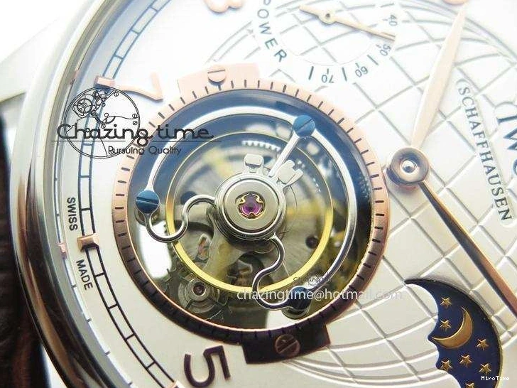 MIROTIME 0213 Chic Portuguese Tourbillon Power Reserve Moonphase SS White Dial Gold Numbers On Black Leather Strap 7319